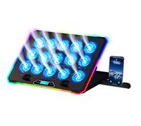 KLIM V15 Gaming Laptop Cooling Pad with 15 Fans + RGB Laptop Cooler + Adjustable Gaming Laptop Stand with Fan + Compatible up to 17 Inches + 2 USB Ports + Smartphone Holder + 5 Years Protection
