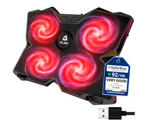 KLIM Wind Laptop Cooling Pad - More Than 500 000 Units Sold - New Version - The Most Powerful Rapid Cooling - Laptop Stand with 4 Fans at 1200 RPM - USB Fan - PS5 PS4 - Red