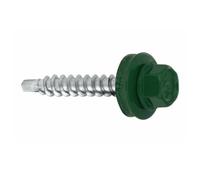 KLIMAS Trapezoidal Sheet Metal Screws Drilling Screws with EPDM Sealing Disc for Wood Substructures - Tapping Screw for Wood Substrate (RAL6005 - Moss Green, 4.8 х 35 mm (Pack of 250))