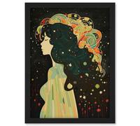 Klimt Inspired Aurora Borealis Modern Illustration Artwork Framed Wall Art Print A4 Artery8 Black One Size