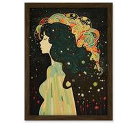 Klimt Inspired Aurora Borealis Modern Illustration Artwork Framed Wall Art Print A4 Artery8 Brown One Size