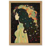 Klimt Inspired Aurora Borealis Modern Illustration Artwork Framed Wall Art Print A4 Artery8 Light Oak One Size