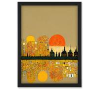 Klimt Inspired Autumn Sunset City Skyline Patterns Artwork Framed Wall Art Print A4 Artery8 Black One Size