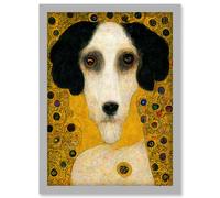 Klimt Style Adele Bloch's Poodle Dog Artwork Framed Wall Art Print A4 Artery8 Light Grey One Size