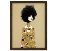 Klimt Style Retro Boho Afro Hair Abstract Gold Dress Artwork Framed Wall Art Print A4 Artery8 Brown One Size