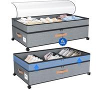 KLINTOS Under Bed Storage on Wheels - 2 Pack 72L XXL Underbed Storage Drawers, Adjustable 10in High Closet Organizers with Lid, Large Underbed Boxes for Clothes, Shoes, Blankets & Toys（Grey）