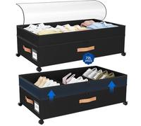 KLINTOS Under Bed Storage on Wheels - 2 Pack 72L XXL Underbed Storage Drawers, Adjustable 10in High Closet Organizers with Lid, Large Underbed Boxes for Clothes, Shoes, Blankets & Toys（Black）