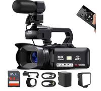 KLIOMAX 6K HD Camcorder Video Camera, 64MP 60FPS Camcorder Video Camera 6K with Mic, WiFi, LED Light, 64GB SD Card, Battery, Live Stream Webcam YouTube Video Cam for Vlogging & Filming Creators