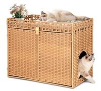 Klippehop Cat Litter Box Enclosure, Handwoven Rattan Hidden Litter Box | XL Enclosed Cat House Cabinet with 2 Doors & Mat, Indoor Cat Litter Enclosure, Bottomless Design, 77x46.5x61cm, Natural
