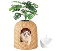 Klippehop Cat Litter Box, Rattan Hidden Plant Enclosure with Litter Box | Handwoven Cat House, Wicker Cats Toilet Furniture for Indoor Corner Living Room Bedroom Balcony, Boho Home Decor