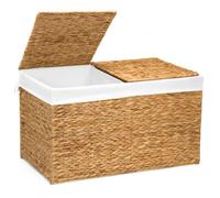 Klippehop Large Storage Basket with 2 Separate Lid, 160L Water Hyacinth Laundry Sorter with 2 Removable Washable Liners, Handwoven Storage Chest for Laundry, Blankets, Toys and Bedroom Organisation