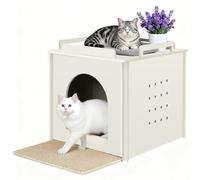 Klippehop Wooden Cat Litter Box Enclosure, Hidden Litter Box Furniture with Litter Mat, Multi-Functional Cat House, for Living Room Bedroom Indoor, 23.2 x 17.7 x 19.3 inches, White