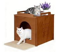Klippehop Wooden Cat Litter Box Enclosure, Hidden Litter Box Furniture with Litter Mat, Multi-Functional Cat House, for Living Room Bedroom Indoor, 23.2 x 17.7 x 19.3 inches, Walnut