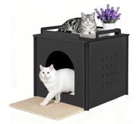 Klippehop Wooden Cat Litter Box Enclosure, Hidden Litter Box Furniture with Litter Mat, Multi-Functional Cat House, for Living Room Bedroom Indoor, 23.2 x 17.7 x 19.3 inches, Black
