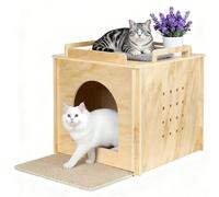 Klippehop Wooden Cat Litter Box Enclosure, Hidden Litter Box Furniture with Litter Mat, Multi-Functional Cat House, for Living Room Bedroom Indoor, 23.2 x 17.7 x 19.3 inches, Natural