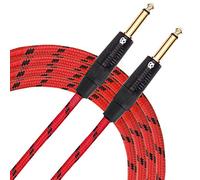 KLIQ Music Gear Guitar Instrument Cable, 10 Ft - Custom Series with Premium Rean-Neutrik 1/4" Straight Gold Plugs 10 Feet Red/Black Tweed