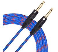 KLIQ Music Gear Guitar Instrument Cable, 10 Ft - Custom Series with Premium Rean-Neutrik 1/4" Straight Gold Plugs 10 Feet Blue/Red Tweed