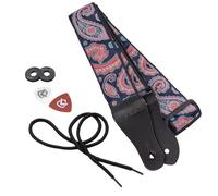 KLIQ Vintage Woven Guitar Strap for Acoustic and Electric Guitars | '60s Jacquard Weave Hootenanny Style | 2 Rubber Strap Locks Included (Blue & Red Paisley)