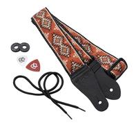 Kliq Vintage Woven Guitar Strap for Acoustic and Electric Guitars | '60s Jacquard Weave Hootenanny Style Rubber Strap | 2 Locks Included | Sienna Navajo & Beige