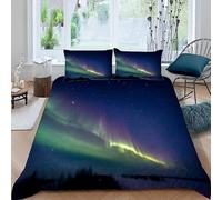 KLJFIGUT Bedding Double Bed Set Aurora Soft Microfiber Duvet Cover Sets Double for Teens Adults, Easy Care Quilt Covers with Zipper Closure + 2 Pillowcases 19x29 inch - 91x86.7 inch