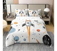 KLJFIGUT Double Duvet Set rocket Soft Microfiber Bedding Double Bed Set for Teens Adults, Anti-Allergic Quilt Covers with Zipper Closure + 2 Pillowcases 19x29 inch - 78.7x78.7 inch