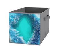 KLJHNVBM 1PCS Foldable Storage Cubes 10.6 Inch, Oxford Fabric Collapsible Storage Bins with Handles, Square Bright Aqua Blue Turquoise Organizer Boxes for Closet Shelves, Toys, Clothes