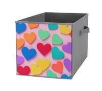KLJHNVBM 1PCS Foldable Storage Cubes 10.6 Inch, Oxford Fabric Collapsible Storage Bins with Handles, Square Colored Love Hearts Organizer Boxes for Closet Shelves, Toys, Clothes