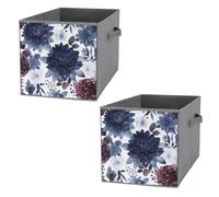 KLJHNVBM 2PCS Foldable Storage Cubes 10.6 Inch, Oxford Fabric Collapsible Storage Bins with Handles, Square Watercolor Dark Blue Pattern Organizer Boxes for Closet Shelves, Toys, Clothes