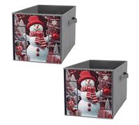 KLJHNVBM 2PCS Foldable Storage Cubes 10.6 Inch, Oxford Fabric Collapsible Storage Bins with Handles, Square Snowman Outside The Window Organizer Boxes for Closet Shelves, Toys, Clothes