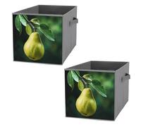 KLJHNVBM 2PCS Foldable Storage Cubes 10.6 Inch, Oxford Fabric Collapsible Storage Bins with Handles, Square Pears on The Tree Organizer Boxes for Closet Shelves, Toys, Clothes