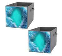 KLJHNVBM 2PCS Foldable Storage Cubes 10.6 Inch, Oxford Fabric Collapsible Storage Bins with Handles, Square Bright Aqua Blue Turquoise Organizer Boxes for Closet Shelves, Toys, Clothes