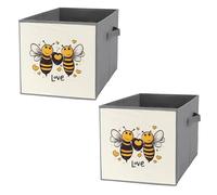 KLJHNVBM 2PCS Foldable Storage Cubes 10.6 Inch, Oxford Fabric Collapsible Storage Bins with Handles, Square Bee Love Honey Organizer Boxes for Closet Shelves, Toys, Clothes