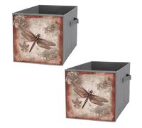 KLJHNVBM 2PCS Foldable Storage Cubes 10.6 Inch, Oxford Fabric Collapsible Storage Bins with Handles, Square Dragonfly Bee Organizer Boxes for Closet Shelves, Toys, Clothes