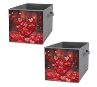KLJHNVBM 2PCS Foldable Storage Cubes 10.6 Inch, Oxford Fabric Collapsible Storage Bins with Handles, Square Hearts Love Organizer Boxes for Closet Shelves, Toys, Clothes