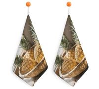 KLJHNVBM 2PCS Microfiber Hand Towels, Super Absorbent & Quick-Dry Cleaning Cloths, Pineapples Washcloths with Hanging Loop for Kitchen, Bathroom, Gym (11 X 11 Inch)