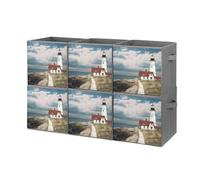 KLJHNVBM 6PCS Foldable Storage Cubes 10.6 Inch, Oxford Fabric Collapsible Storage Bins with Handles, Square Lighthouse Backdrop Organizer Boxes for Closet Shelves, Toys, Clothes