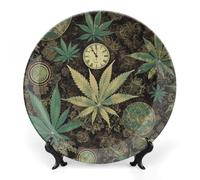 KLJHNVBM A Puff in Time Weed Marijuana Bone China Decorative Plate 10inch Ceramic Decorative Plate with Display Stand Art Porcelain Plates Wall Hanging Bone China Dish for Home Office Wall Decor