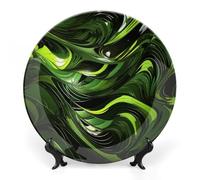 KLJHNVBM Abstract Green Snake Bone China Decorative Plate 8inch Ceramic Decorative Plate with Display Stand Art Porcelain Plates Wall Hanging Bone China Dish for Home Office Wall Decor
