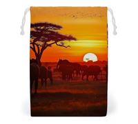 KLJHNVBM African Animal Sunset Gift Bag, 20 * 25cm Double-Sided Print Canvas Drawstring Bag - Reusable Multi-Purpose Storage Sack for Travel, Snacks & Jewelry