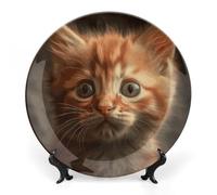 KLJHNVBM An Orange Cat Bone China Decorative Plate 8inch Ceramic Decorative Plate with Display Stand Art Porcelain Plates Wall Hanging Bone China Dish for Home Office Wall Decor