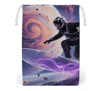 KLJHNVBM Astronaut Star Surfing Gift Bag, 12 * 18cm Double-Sided Print Canvas Drawstring Bag - Reusable Multi-Purpose Storage Sack for Travel, Snacks & Jewelry