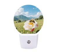 KLJHNVBM Auto On/Off Night Light, Bee on A Rose Nightlight Smart Sensor LED Plug in Night Lamp for Bedroom, Hallway, Bathroom, Kitchen | Energy Saving (0.5W)