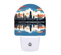 KLJHNVBM Auto On/Off Night Light, Chicago Skyline Nightlight Smart Sensor LED Plug in Night Lamp for Bedroom, Hallway, Bathroom, Kitchen | Energy Saving (0.5W)