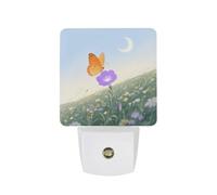 KLJHNVBM Auto On/Off Night Light, Orange Butterfly Moon Flower Nightlight Smart Sensor LED Plug in Night Lamp for Bedroom, Hallway, Bathroom, Kitchen | Energy Saving (0.5W)