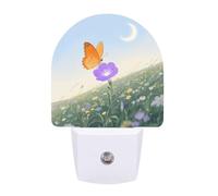 KLJHNVBM Auto On/Off Night Light, Orange Butterfly Moon Flower Nightlight Smart Sensor LED Plug in Night Lamp for Bedroom, Hallway, Bathroom, Kitchen | Energy Saving (0.5W)