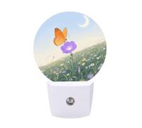 KLJHNVBM Auto On/Off Night Light, Orange Butterfly Moon Flower Nightlight Smart Sensor LED Plug in Night Lamp for Bedroom, Hallway, Bathroom, Kitchen | Energy Saving (0.5W)