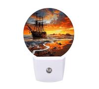 KLJHNVBM Auto On/Off Night Light, Pirate Ship in The Sunset Nightlight Smart Sensor LED Plug in Night Lamp for Bedroom, Hallway, Bathroom, Kitchen | Energy Saving (0.5W)