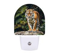 KLJHNVBM Auto On/Off Night Light, Tiger on A Boulder in The Jungle Nightlight Smart Sensor LED Plug in Night Lamp for Bedroom, Hallway, Bathroom, Kitchen | Energy Saving (0.5W)