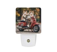 KLJHNVBM Auto On/Off Night Light, Two Funny Cats Driving A Motorcycle Nightlight Smart Sensor LED Plug in Night Lamp for Bedroom, Hallway, Bathroom, Kitchen | Energy Saving (0.5W)