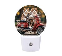 KLJHNVBM Auto On/Off Night Light, Two Funny Cats Driving A Motorcycle Nightlight Smart Sensor LED Plug in Night Lamp for Bedroom, Hallway, Bathroom, Kitchen | Energy Saving (0.5W)